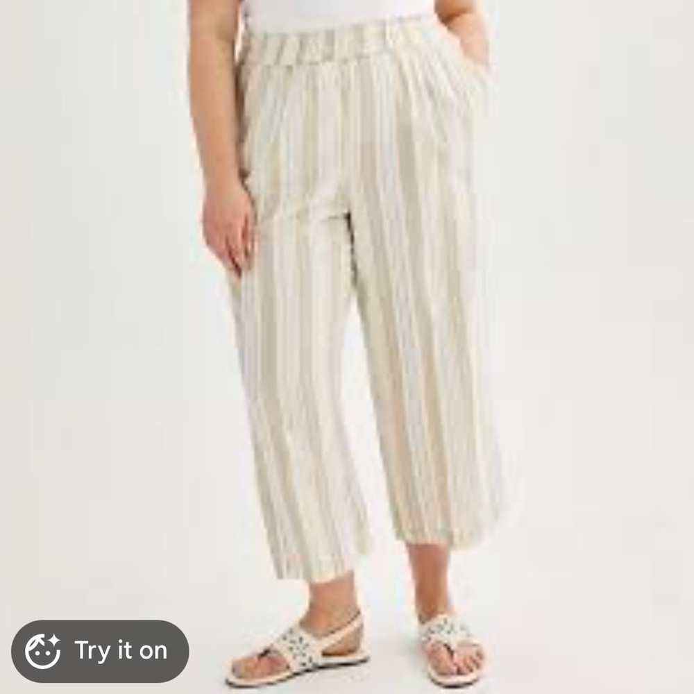 croft & barrow Cream and Beige Striped Cropped Wide-Leg Pants